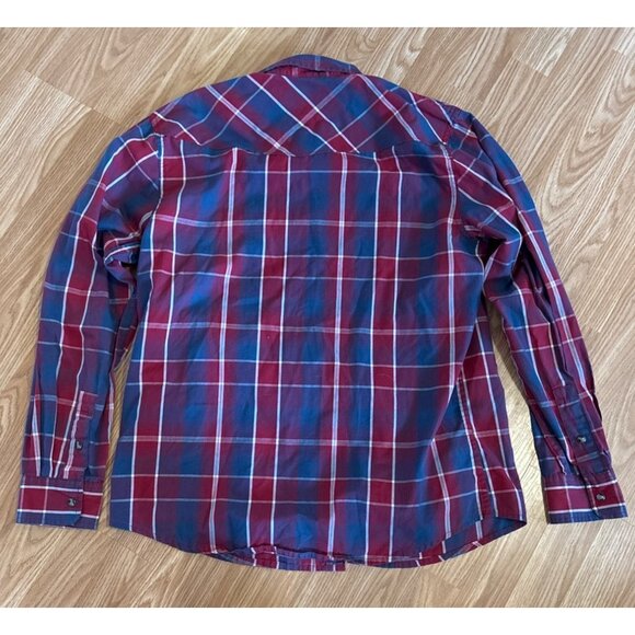 Levis Western Shirt L Mens Modern Fit Long Sleeve Plaid Snap Button Red & Blue - Picture 7 of 9